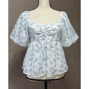Altar 'D State Women's Embroidered Floral Top Crop Smocked Cottage Core Large